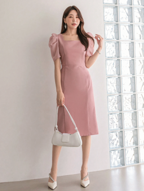Blush Pink Puff Sleeve Midi Dress – DAZY Size M