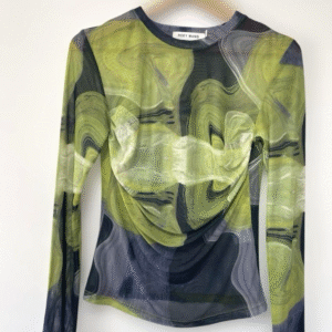 Roey Wang Women's Abstract Swirl Print Long Sleeve Mesh Top Size L