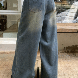 DAZY Women's Distressed Washed Loose Wide-Leg Jeans with Elastic Waist Size S
