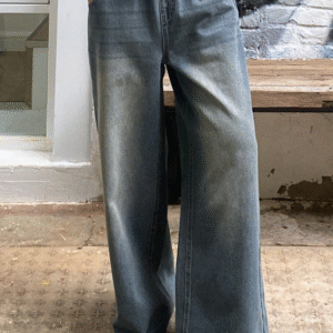 DAZY Women's Distressed Washed Loose Wide-Leg Jeans with Elastic Waist Size S