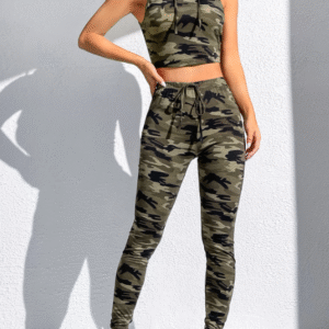 SHEIN Camouflage Sleeveless Cropped Hoodie & Leggings Set Size M