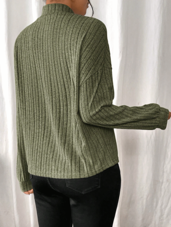 Shein Olive Ribbed Mock-Turtleneck Sweater – Size L, Cozy Casual Knit Top