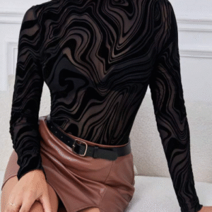 SHEIN Black Marble Print Mesh Long Sleeve Top Size XS