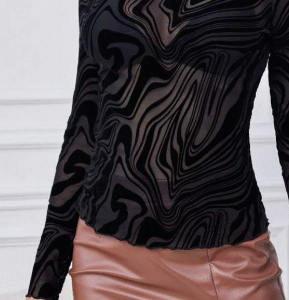 SHEIN Black Marble Print Mesh Long Sleeve Top Size XS
