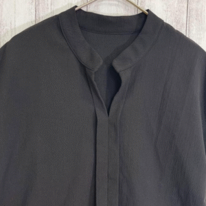 SHEIN Black Stand Collar V-Neck Blouse with Rolled Sleeves Size M