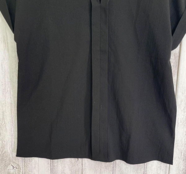 SHEIN Black Stand Collar V-Neck Blouse with Rolled Sleeves Size M