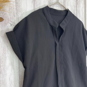 SHEIN Black Stand Collar V-Neck Blouse with Rolled Sleeves Size M