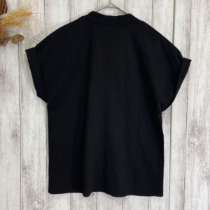 SHEIN Black Stand Collar V-Neck Blouse with Rolled Sleeves Size M