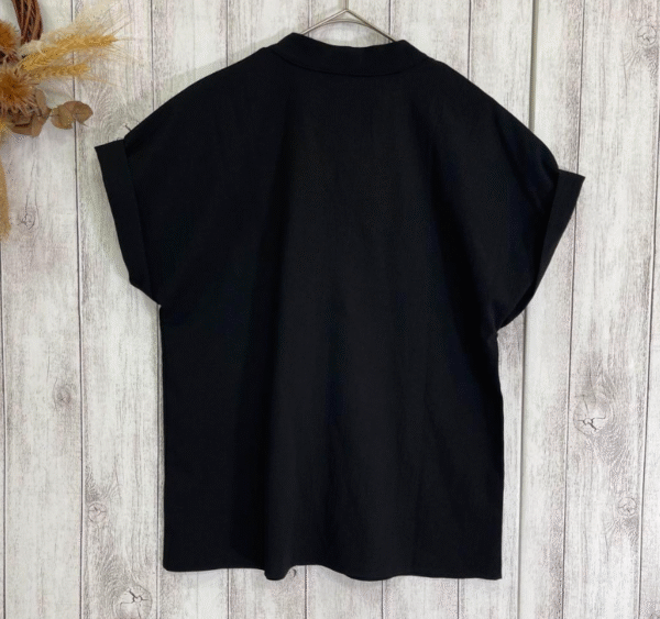 SHEIN Black Stand Collar V-Neck Blouse with Rolled Sleeves Size M