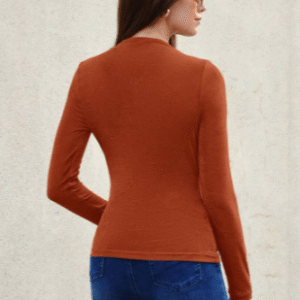 SHEIN Rust Ruched Draped Long Sleeve Top Size S