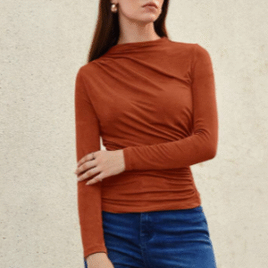 SHEIN Rust Ruched Draped Long Sleeve Top Size S