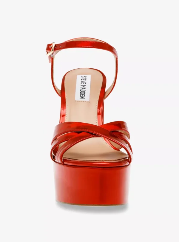 Steve Madden “Tivoli” Patent Platform Block‑Heel Sandals – Bold Red , Size 38