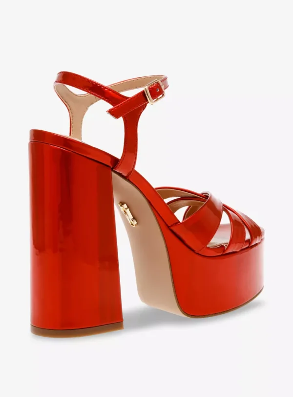 Steve Madden “Tivoli” Patent Platform Block‑Heel Sandals – Bold Red , Size 38