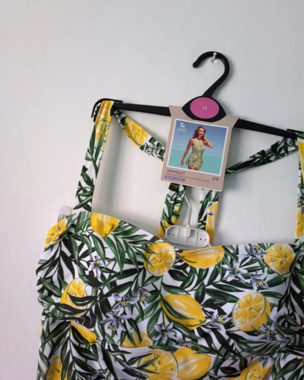 LA Tropical Lemon Print Swimsuit Dress with Skirt Overlay