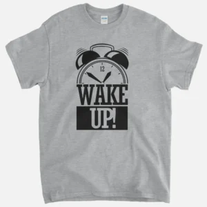 Defacto “Wake Up!” Graphic T-Shirt for Men – XS Light Gray Alarm Clock Cotton Tee