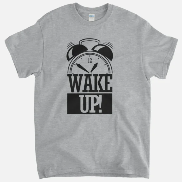 Defacto “Wake Up!” Graphic T-Shirt for Men – XS Light Gray Alarm Clock Cotton Tee