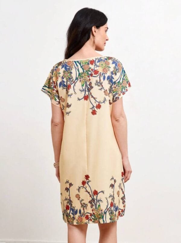 Shein Beige Floral Print A-Line Dress – 3XL, Short Sleeve, Lightweight Casual Fit