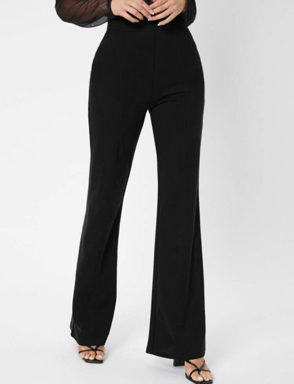 Sbetro Women's Black High-Waisted Flare Pants with Seam Detail Size L