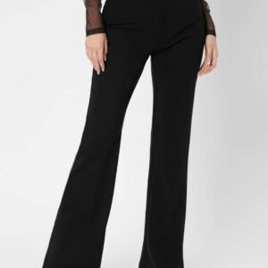 Sbetro Women's Black High-Waisted Flare Pants with Seam Detail Size L