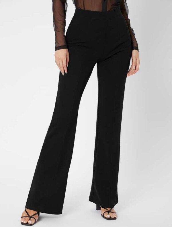 Sbetro Women's Black High-Waisted Flare Pants with Seam Detail Size L