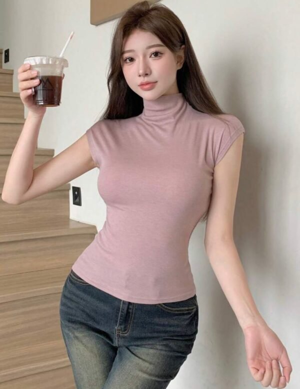 DAZY Pink Mock Neck Cap Sleeve Fitted Top Size M