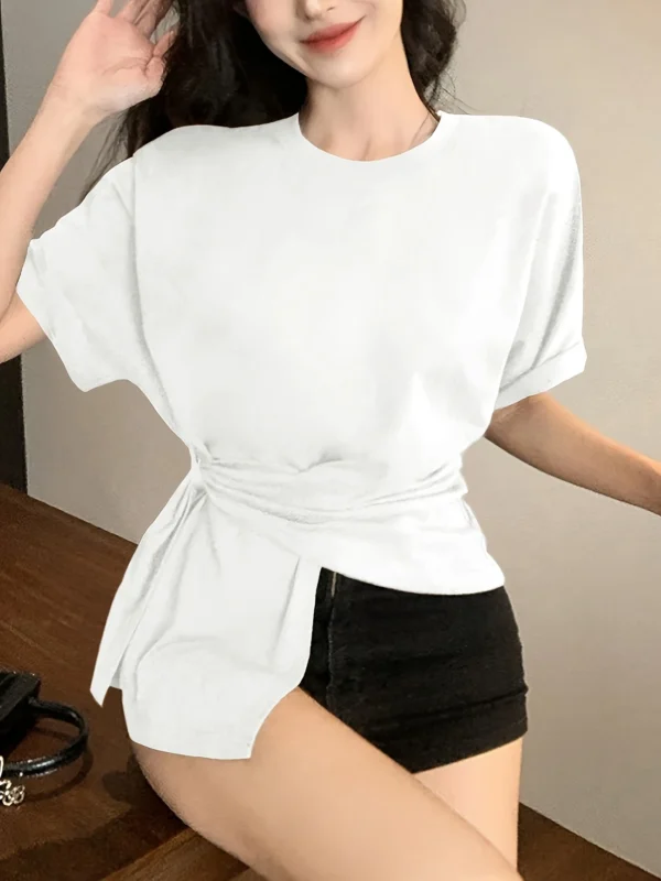 DAZY Asymmetric Hem White Cotton Tee – Size M
