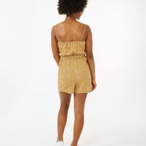 GRO GGY M Mustard Floral Spaghetti-Strap Romper – Lightweight & Relaxed Fit