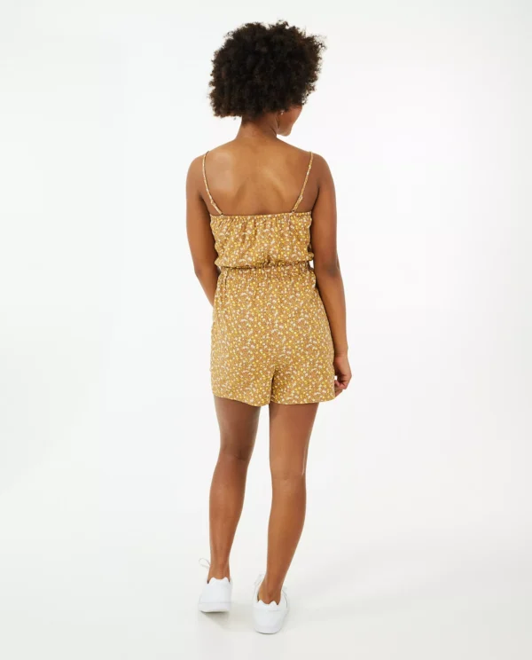 GRO GGY M Mustard Floral Spaghetti-Strap Romper – Lightweight & Relaxed Fit