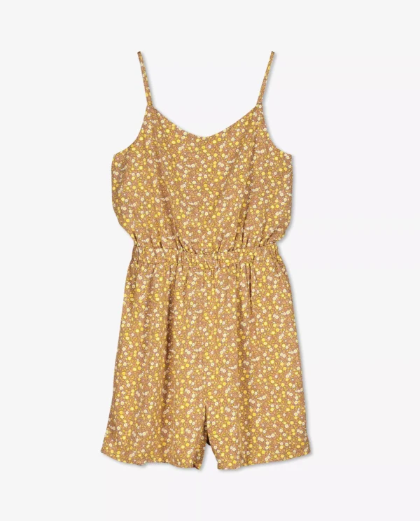GRO GGY M Mustard Floral Spaghetti-Strap Romper – Lightweight & Relaxed Fit