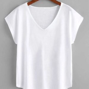 SHEIN Essential White V-Neck Dolman Sleeve Tee Size L