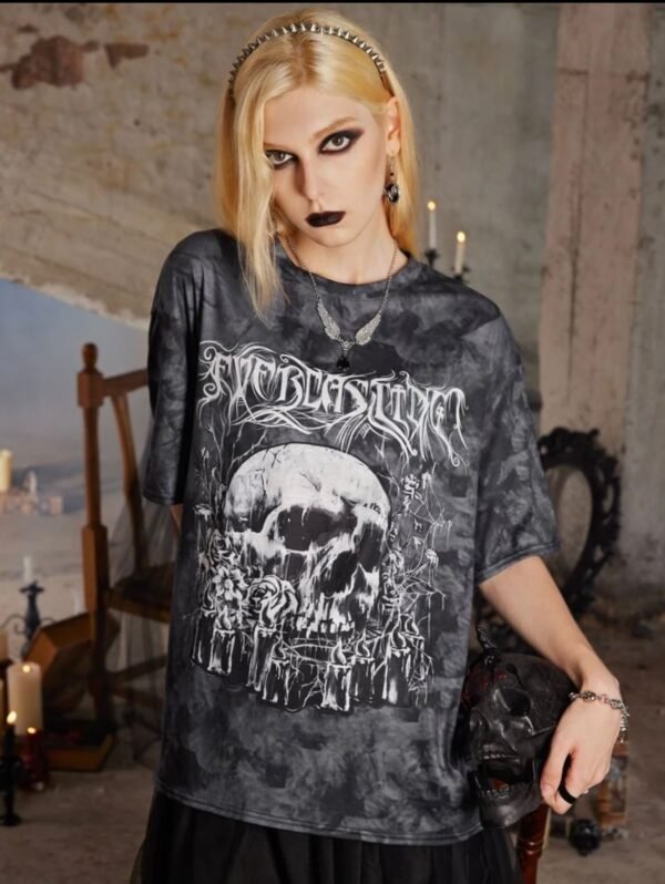 ROMWE Gothic Oversized Skull Graphic T-Shirt – Unisex Punk Rock Tee | Size XXL