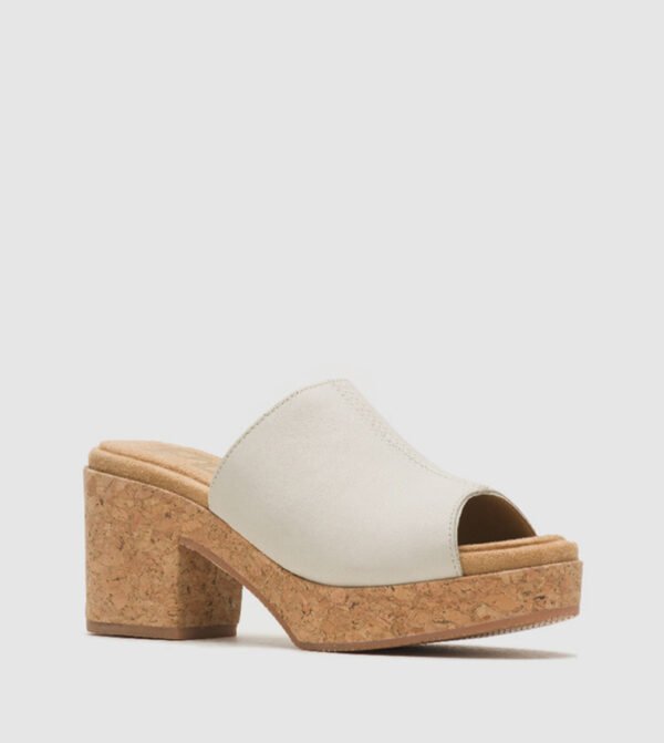 Hush Puppies Women's Cream Cork Platform Heeled Mules – Size 40
