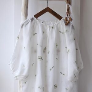 Dazy S White Sheer Floral Button‑Through Blouse – Lightweight Cottagecore Puff Sleeves
