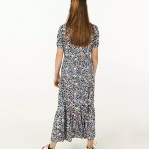 FISH & CHIP Girls’ Size 134 Navy Tiny-Florals Maxi Dress – Short Sleeve & Tiered Hem
