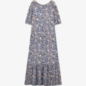 FISH & CHIP Girls’ Size 134 Navy Tiny-Florals Maxi Dress – Short Sleeve & Tiered Hem