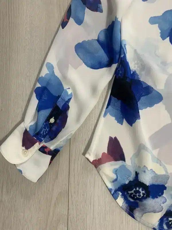 Shein XL Floral Watercolor Button‑Down Blouse – Elegant Blue & Purple Long‑Sleeve Shirt