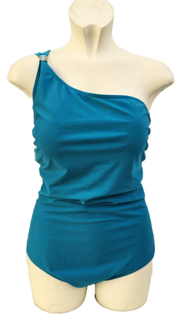TU Women’s One-Shoulder Swimsuit – Bright Blue, Asymmetric Swimwear, Size 14