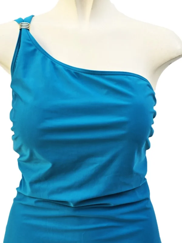 TU Women’s One-Shoulder Swimsuit – Bright Blue, Asymmetric Swimwear, Size 14