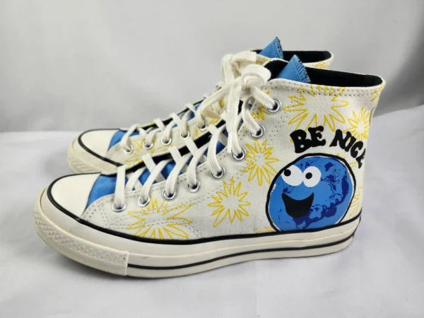 Unisex Converse High-Top Sneakers – Cookie Monster Graphic – Size 38