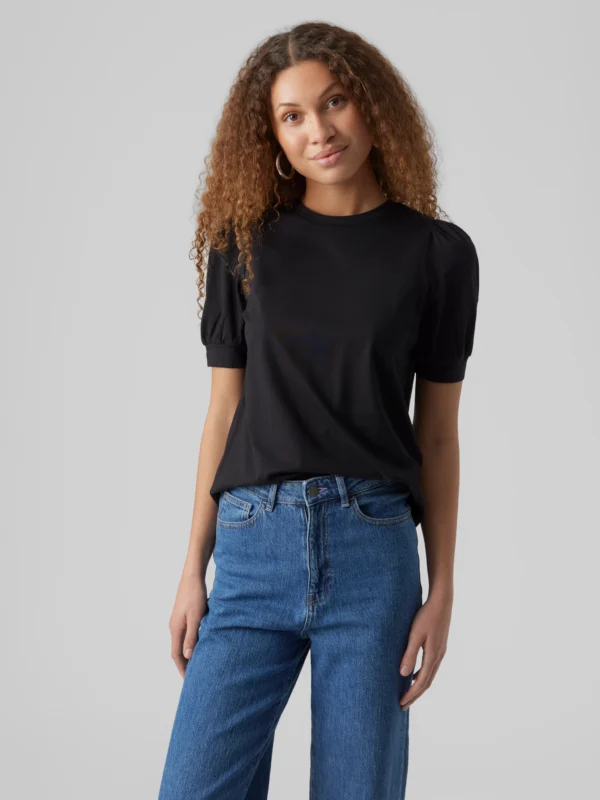 SHEIN Women's Black Puff Short Sleeve Crew Neck T-Shirt Size XS