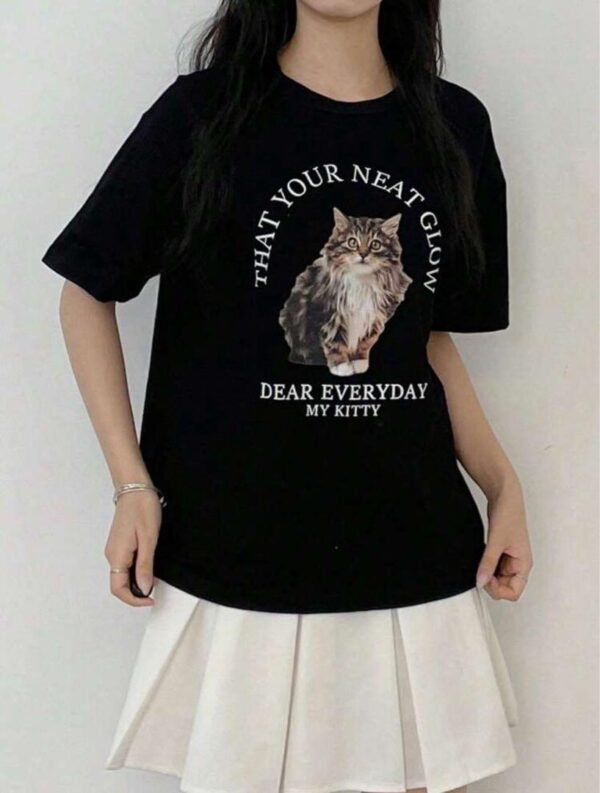 SHEIN Unisex Black Graphic Cat T-Shirt – “Dear Everyday My Kitty” Cotton Tee