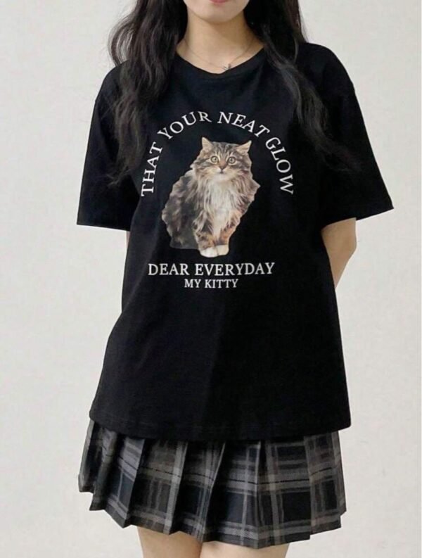 SHEIN Unisex Black Graphic Cat T-Shirt – “Dear Everyday My Kitty” Cotton Tee