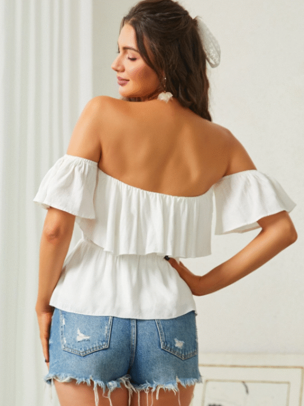 Women's White Ruffle Off-Shoulder Crop Top - SHEIN XL
