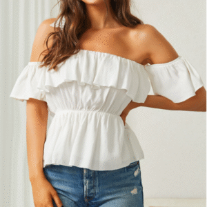 Women's White Ruffle Off-Shoulder Crop Top - SHEIN XL