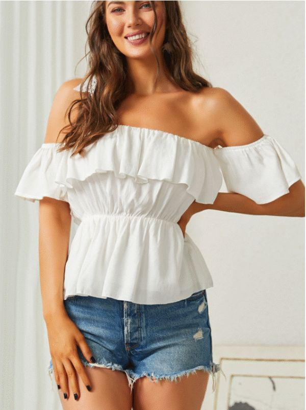 Women's White Ruffle Off-Shoulder Crop Top - SHEIN XL