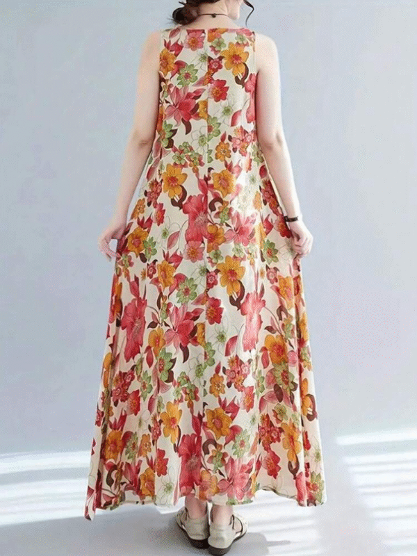 logiFirst M Floral Sleeveless Maxi Dress – Elegant Boho Cotton Blend for Summer