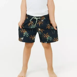 Kids Nation Boys' Black Palm Tree Print Swim Shorts Size 3-4 Y