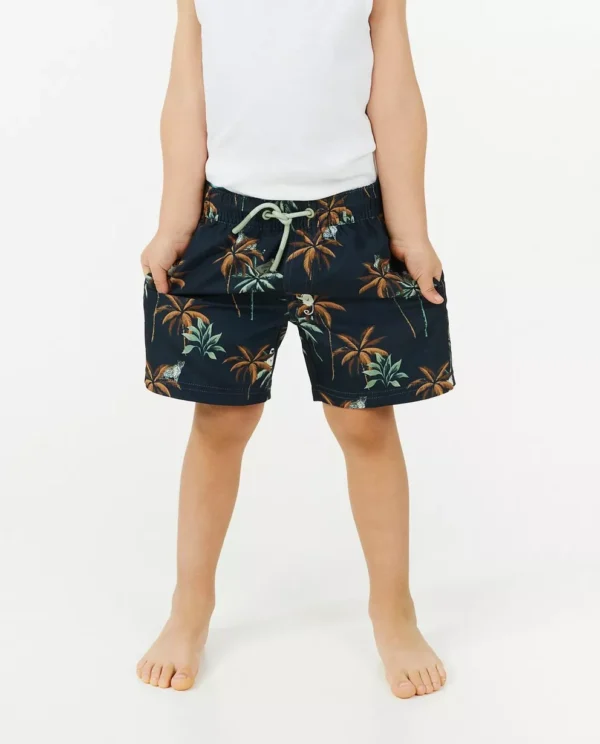 Kids Nation Boys' Black Palm Tree Print Swim Shorts Size 3-4 Y