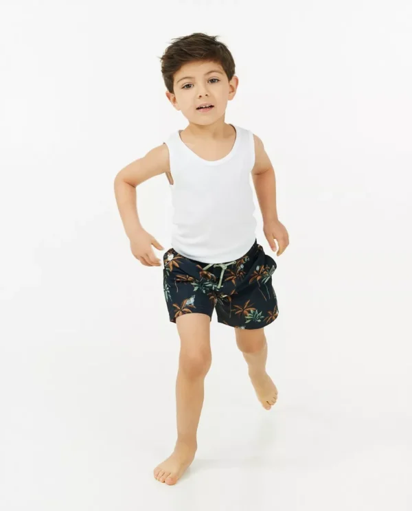 Kids Nation Boys' Black Palm Tree Print Swim Shorts Size 3-4 Y
