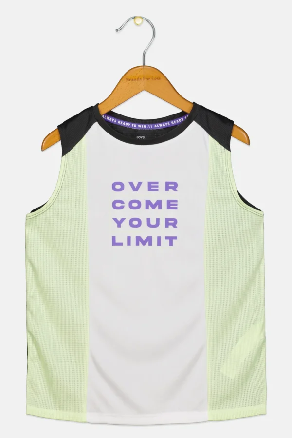 Lefties Boys' Sporty "Overcome Your Limit" Tank Top - White, Green & Black (9-10 Years)